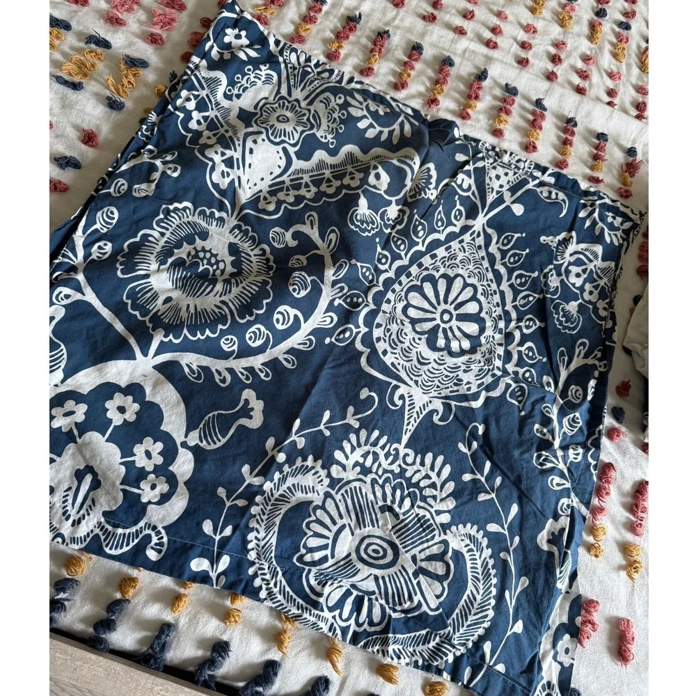 Pottery Barn Teen Natalia Floral Duvet Cover Navy Blue White Full Queen Cotton